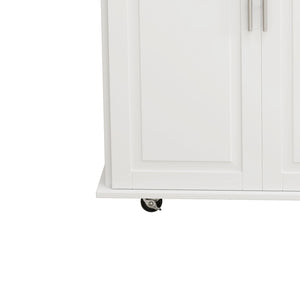 Kitchen Island Cart With 2 Door Cabinet, 3 Drawers, Spice Rack & Towel Rack - White