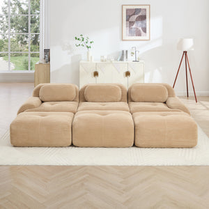 Three-Seat Modular Sofa With 3 Ottomans – Camel