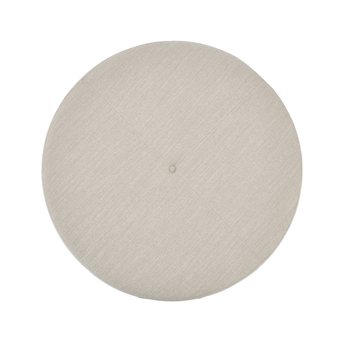 Beige Fabric Round Ottoman with Solid Wood Cross Base