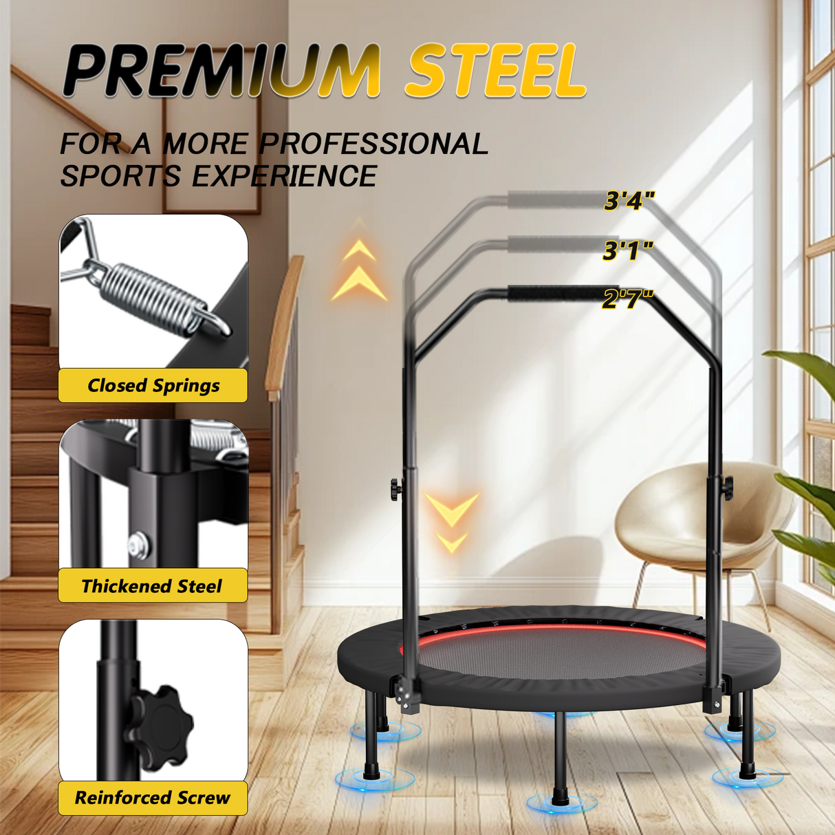 YC 40 Inch Foldable Trampoline with Handle - Standard Spring