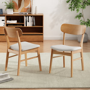 Set of 2 Dining Chairs - Upholstered Seat, Rubberwood Legs