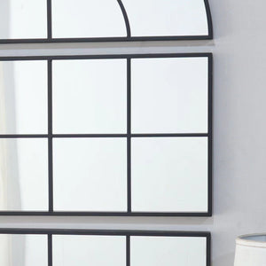 Large Arched Wall Mirror With 3 Separate Sections - Black