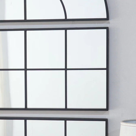 Large Arched Wall Mirror With 3 Separate Sections - Black