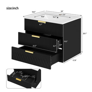 Wall Mounted Floating Cabinet With Double Drawer, Rectangular Sink