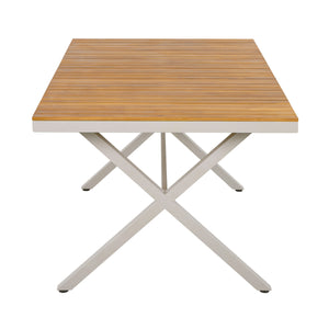 Outdoor 7-Piece Dining Set - Rectangular Teak Wood Table + 6 Wicker Chairs