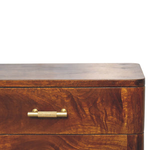 Solid Wood Chestnut T-Bar Nightstand, 2-Drawers, Nordic Legs
