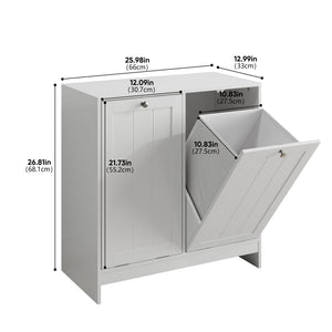 Tilted Laundry Hamper With Removable Basket, Hidden Storage Cabinet, Home Organizer For Bathroom - White
