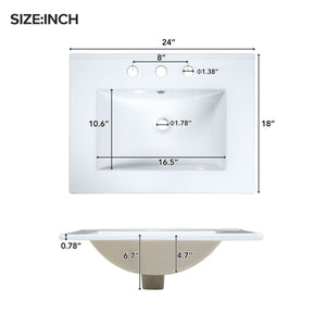 Elegant Bathroom Vanity With Ceramic Sink, Soft Close Doors And Drawers, Double Storage Racks
