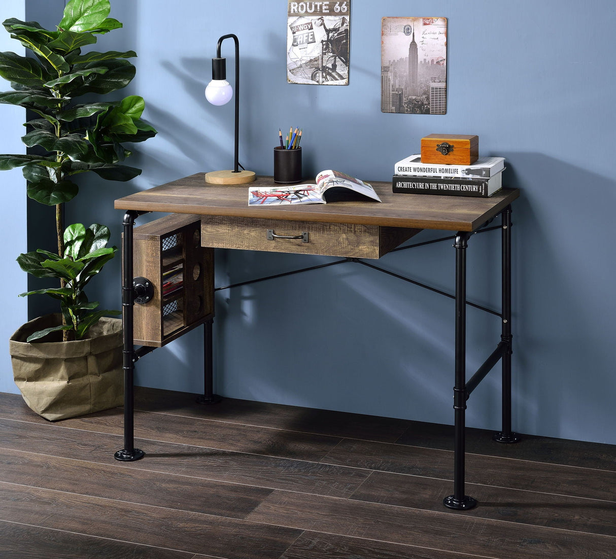 Endang - Writing Desk - Weathered Oak / Black - Best Buy Furniture
