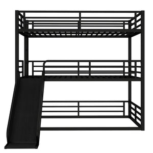 Queen Over Queen Over Queen Bunk Bed with Slide