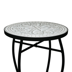 Outdoor Round Side Table With Mosaic Style Top And Curved Iron Legs
