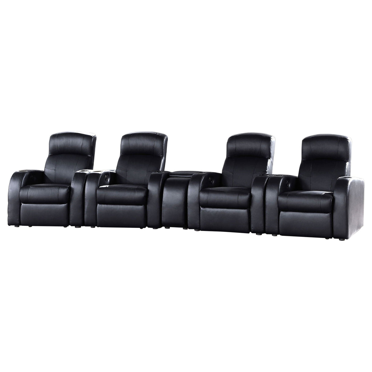 Greenfield - 4 Seater Home Theater With Wedge Console Recliners With Built In Storage And Cup Holders - Black