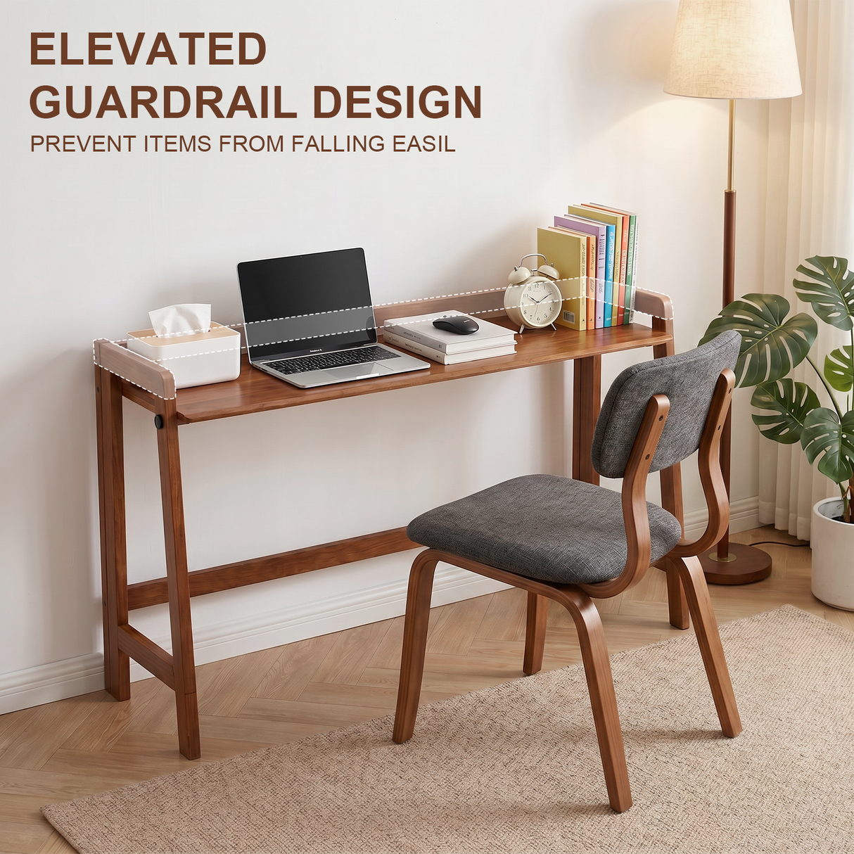 Solid Wood Folding Desk, 49" Mid Century Modern Computer Desk