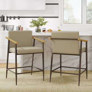 Mid Century Modern Counter Stool Set With Espresso Metal Frame - Khaki