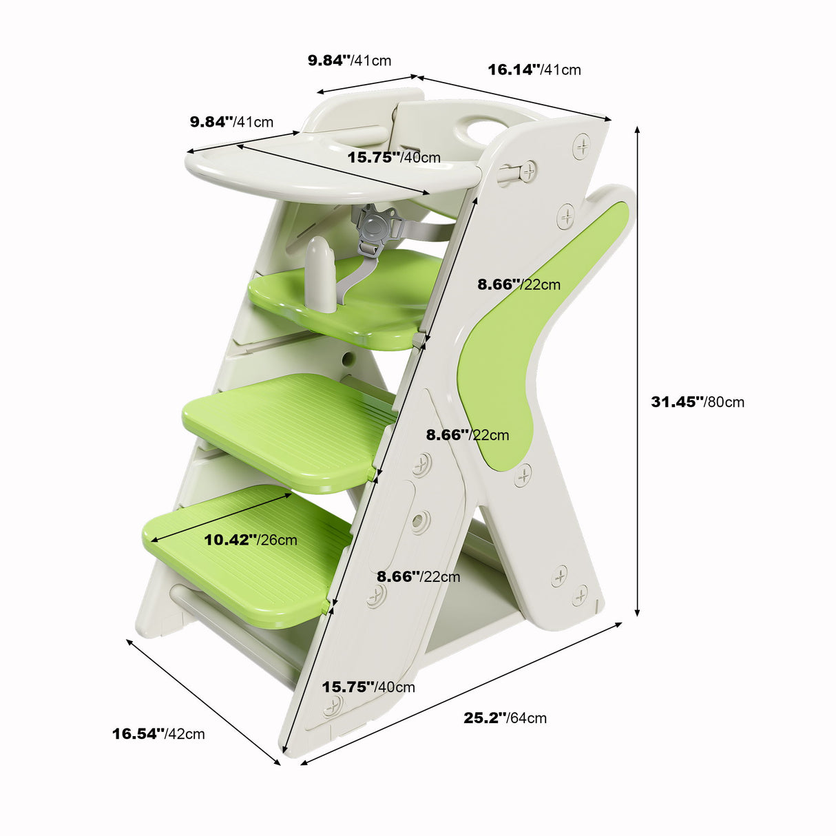 Multifunctional Growing Up Dining Chair With Adjustable Height And 5 Point Seat Belts
