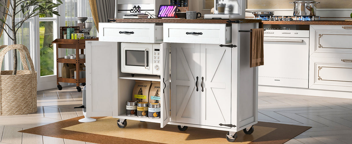 K&K 53.5'' Farmhouse Kitchen Island with Power Outlet