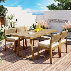 U_Style Multi-Person Outdoor Acacia Wood Dining Table and Chair Set