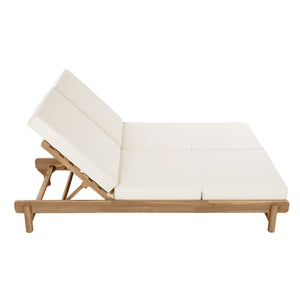 Light Teak Acacia Wood Double Chaise Lounger Set