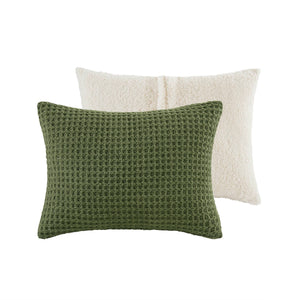 3 Pieces Full/Queen Waffle Knit Chenille Comforter Set in Olive