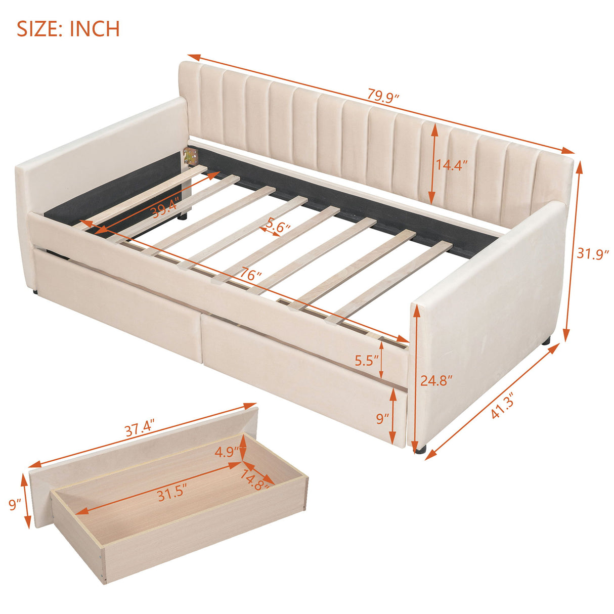 Upholstered Daybed With Slat Support