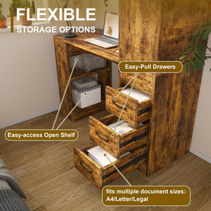 Computer Desk With 4 In 1 Socket & 3 Drawers, 4 Tier Shelves