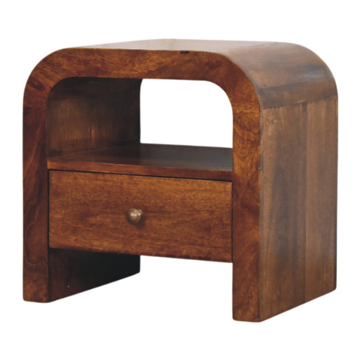 Solid Wood Darcy Nightstand, 1 Drawer and Open Shelf, Chestnut