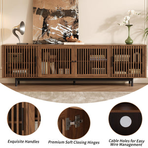 TV Stand For TVs, Entertainment Center With Closed Storage & Cable Management, Soft Closing Hinges - Walnut