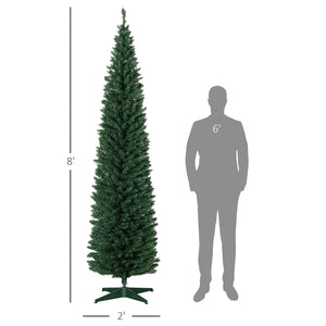 HOMCOM 8' Tall Pre-Lit Slim Noble Fir Artificial Christmas Tree