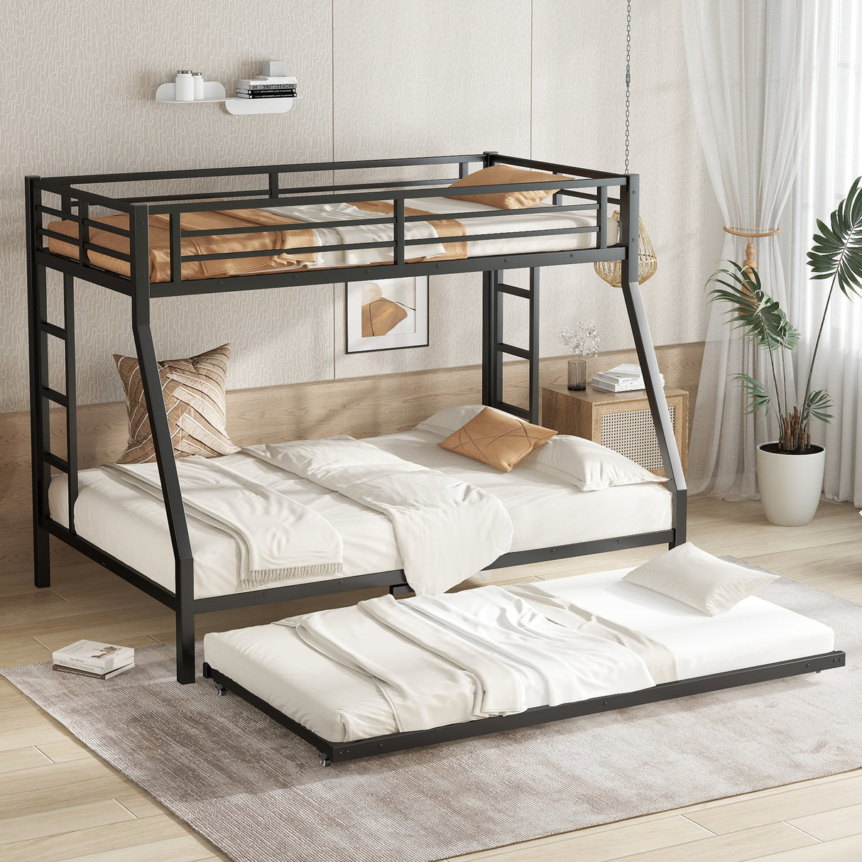 Twin Over Full Metal Bunk Bed with Twin Size Trundle