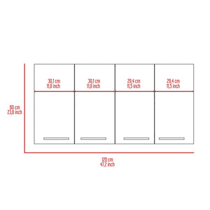 Wall Cabinet Four Doors, With Two Internal Shelves And Internal Plate And Glass Organizer - White