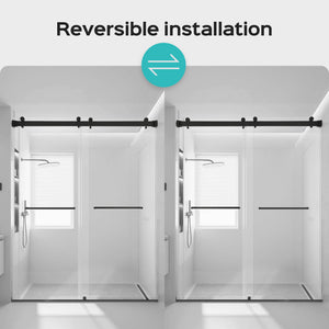 Frameless Double Sliding Shower Door In, Thick Tempered Glass, Reversible Installation