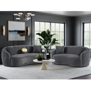 Luxe Upholstered Curved Sofa With Trim And Diamond Quilting - Dark Gray