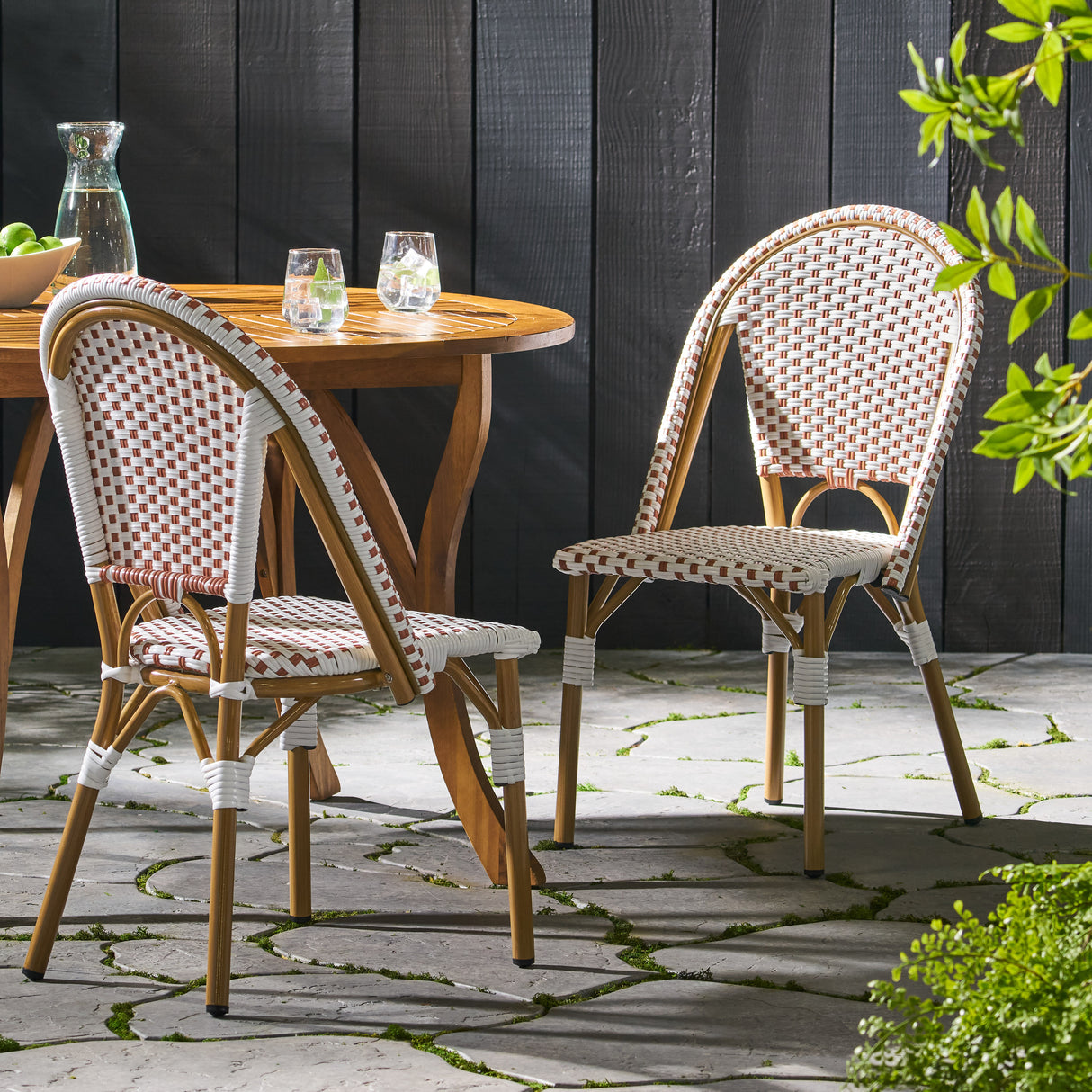 Outdoor PE Rattan and Aluminum French Bistro Chairs, Set of 2, Rusted