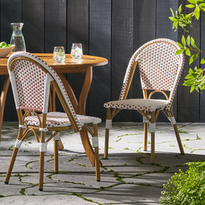 Outdoor PE Rattan and Aluminum French Bistro Chairs, Set of 2, Rusted