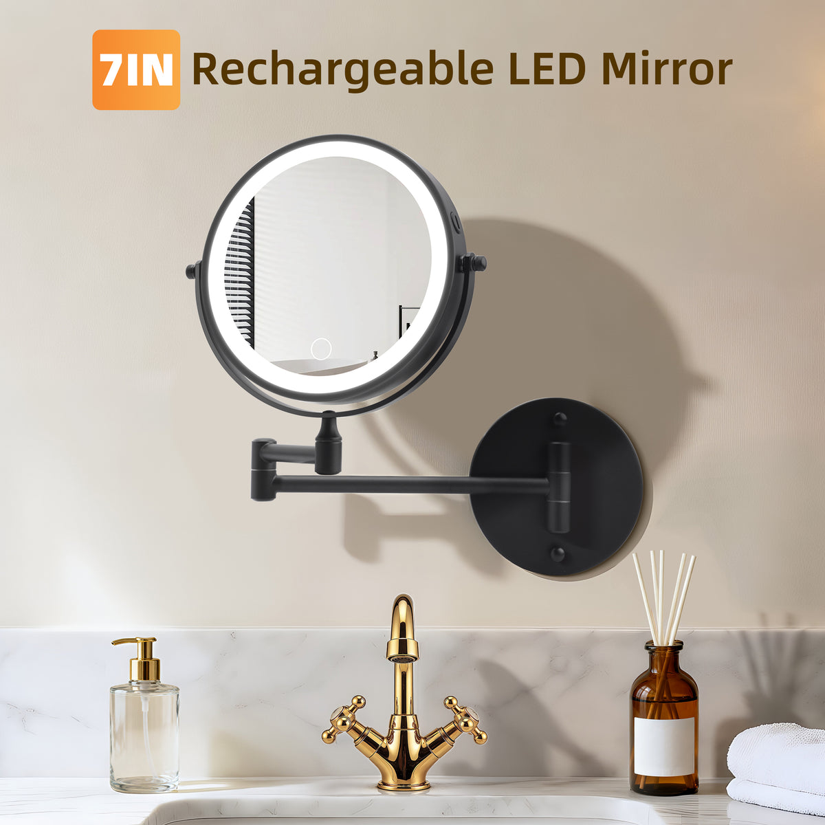 Rechargeable Wall Mounted Makeup Mirror 8'' Magnifying Mirror