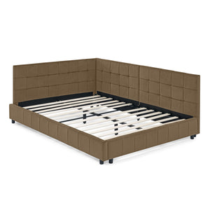 Upholstered Bed Frame With Tufted Backrest And Armrests