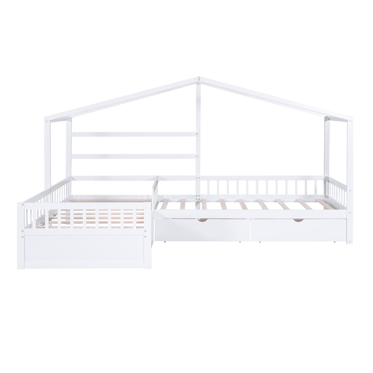 L Shape Platform Bed With 3 Storage Drawers