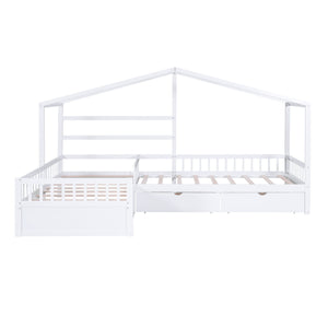 L Shape Platform Bed With 3 Storage Drawers