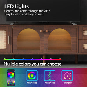 TV Stand With App-Controlled LED Lights, 2 Drawers & Door Storage