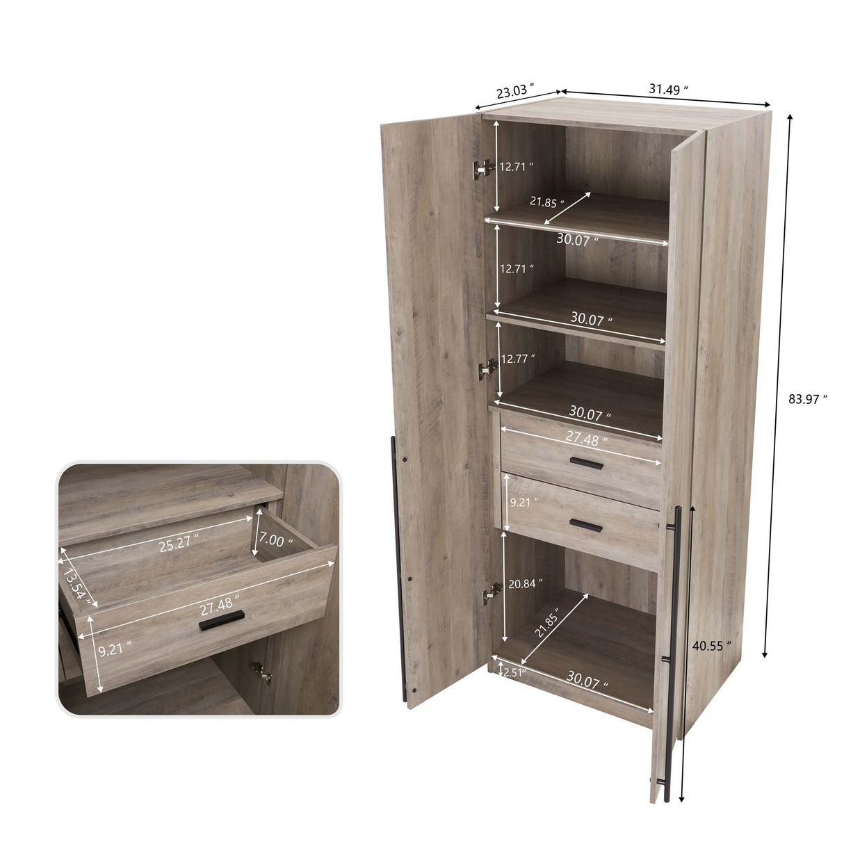 Lee - Free Standing Wardrobe Closet With Drawers And Shelves