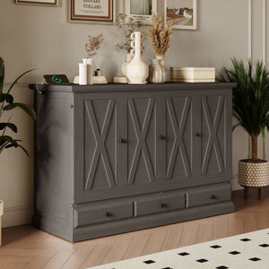 Solid Pine Murphy Bed Chest Cube Cabinet Bed With Charging Station And Large Storage Drawer For Home Office Or Small Room