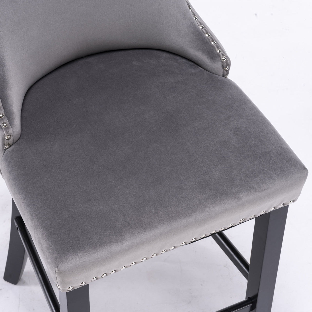 Contemporary Upholstered Wing-Back Barstools With Button Tufted Decoration And Wooden Legs, And Nailhead Trim, Leisure Style Bar Chairs, Bar Stools (Set of 2)