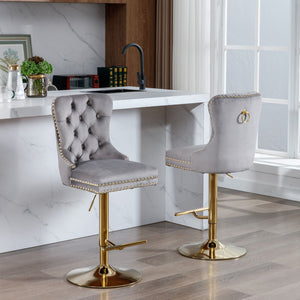 Thick Swivel Barstools Adjusatble Seat Height From 25-33", Modern Upholstered Bar Stools With Backs Comfortable Tufted For Home Pub And Kitchen Island (Set of 2)