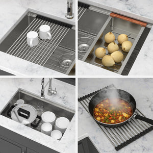 Undermount Workstation Kitchen Sink Stainless Steel Single Bowl