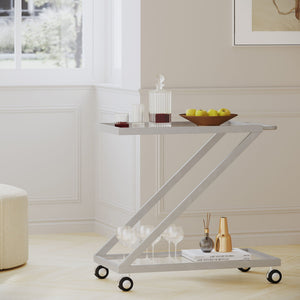 Modern Z Shaped Bar Cart With Tempered Glass Shelves - Silver - Best Buy Furniture