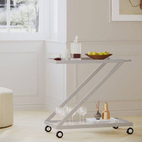 Modern Z Shaped Bar Cart With Tempered Glass Shelves - Silver - Best Buy Furniture