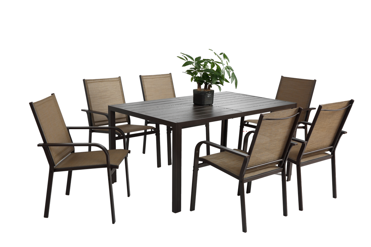 7 Pieces Patio Dining Set with Rectangular Table and 6 Textilene Chairs