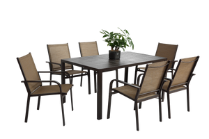 7 Pieces Patio Dining Set with Rectangular Table and 6 Textilene Chairs