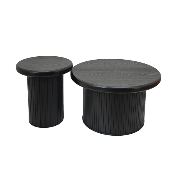 Fluted Cylinder Side Tables, Round End Tables For Living Room (Set of 2) - Black