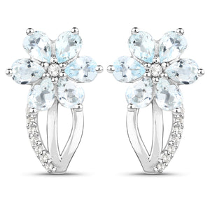 1.54 Carat Genuine Aquamarine and White Topaz .925 Sterling Silver Earrings